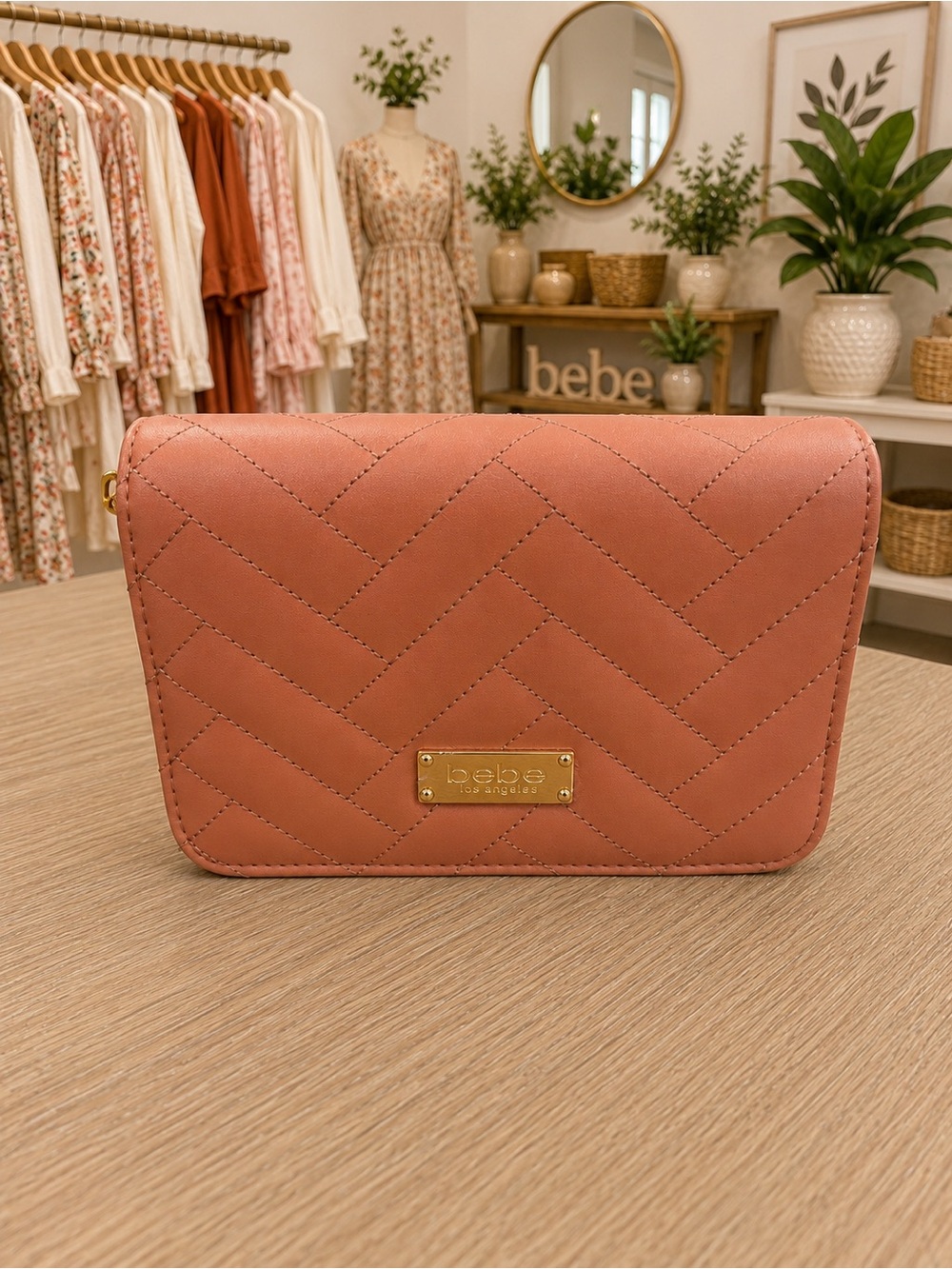 NWT Bebe Sophia Quilted Crossbody Bag Dark Blush Gold Chain MSRP $69